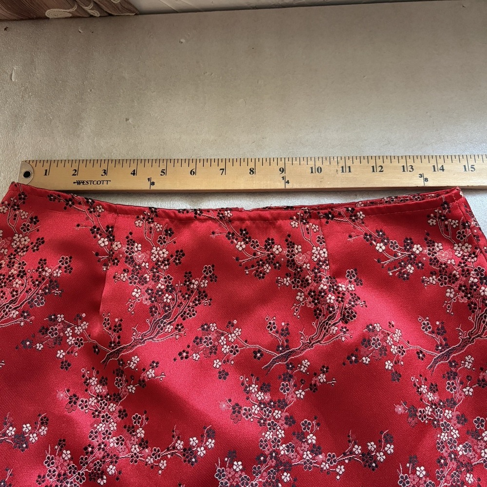 Vintage XOXO Mini Skirt Women 11/12 Red Satin 90s Jacquard Cherry Blossom Floral - Picture 4 of 6
